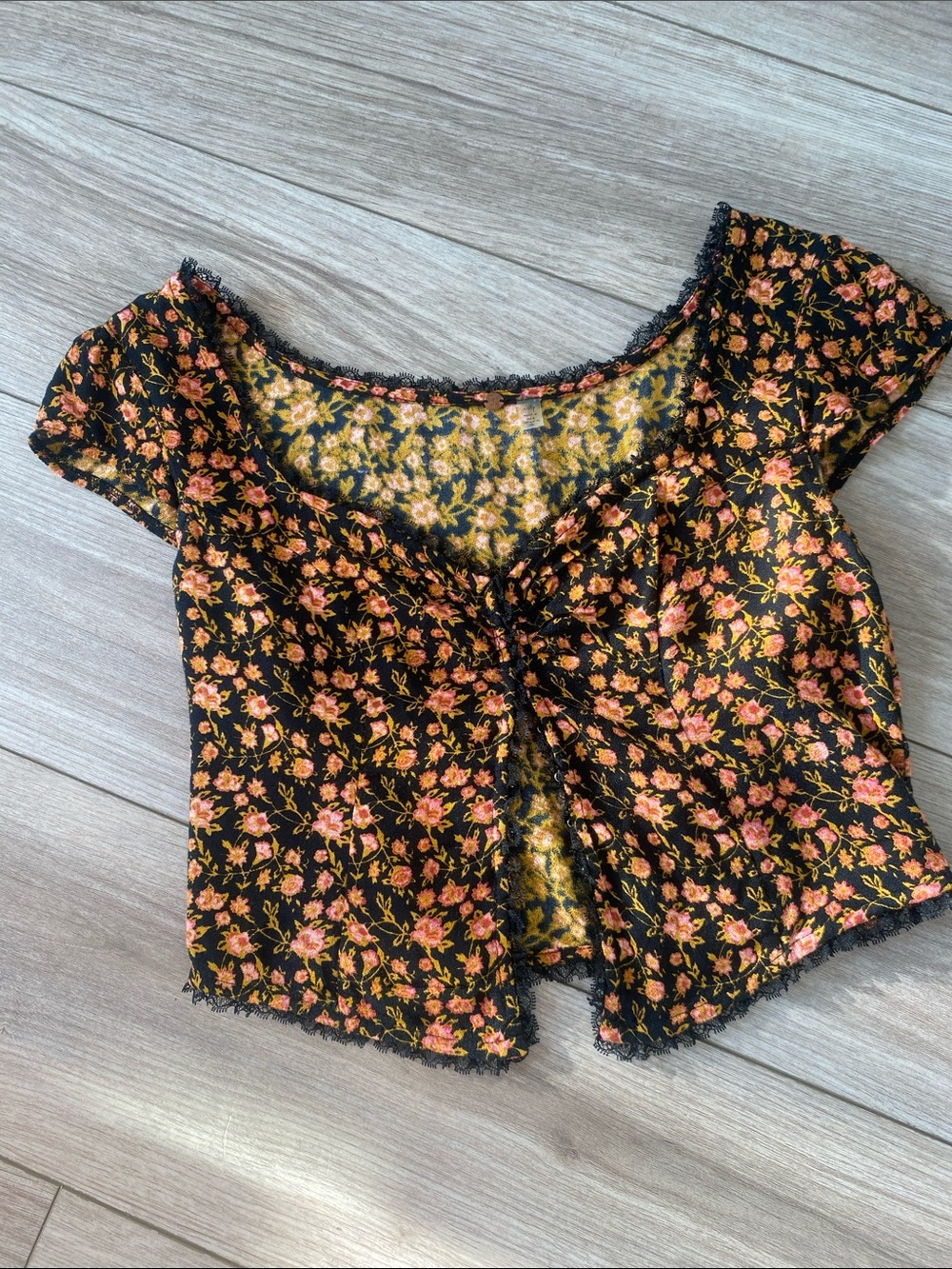 NWT Free People| Black Floral Top XS